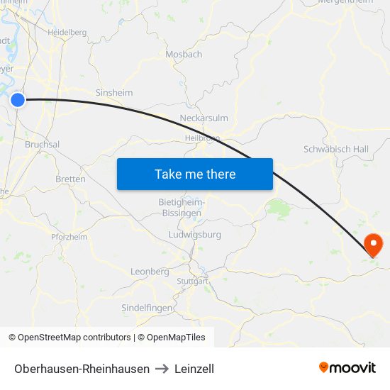 Oberhausen-Rheinhausen to Leinzell map