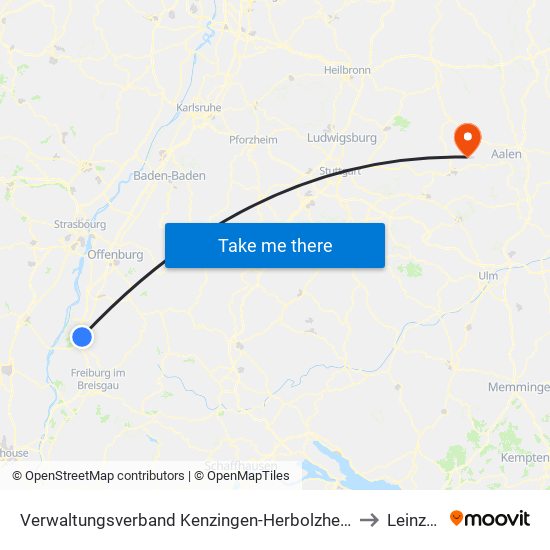 Verwaltungsverband Kenzingen-Herbolzheim to Leinzell map