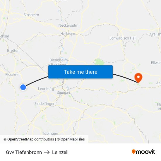 Gvv Tiefenbronn to Leinzell map