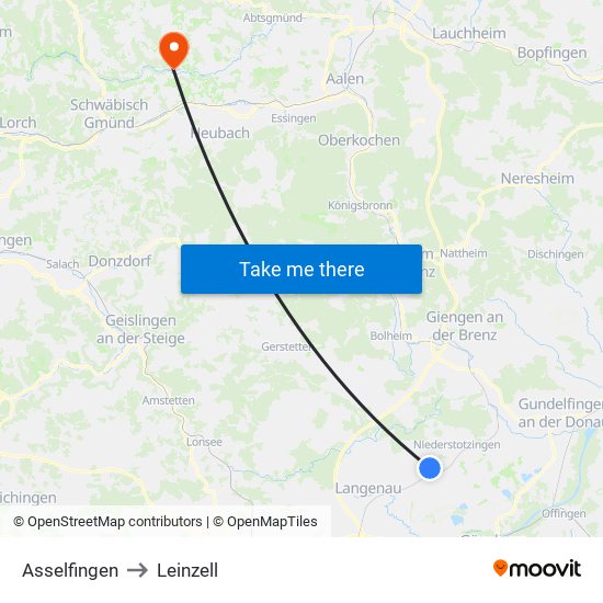 Asselfingen to Leinzell map