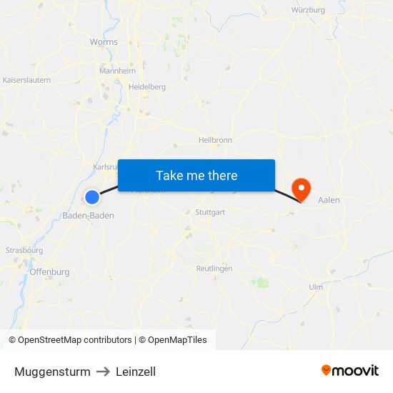 Muggensturm to Leinzell map