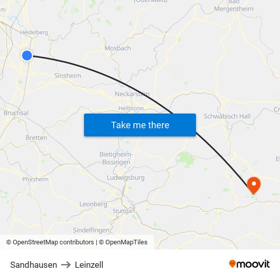 Sandhausen to Leinzell map