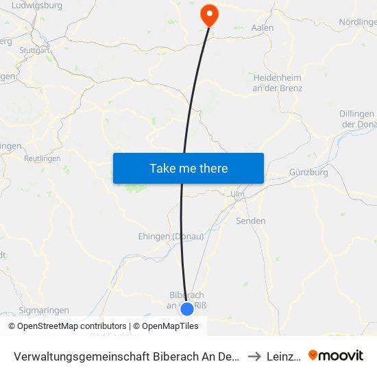Verwaltungsgemeinschaft Biberach An Der Riß to Leinzell map
