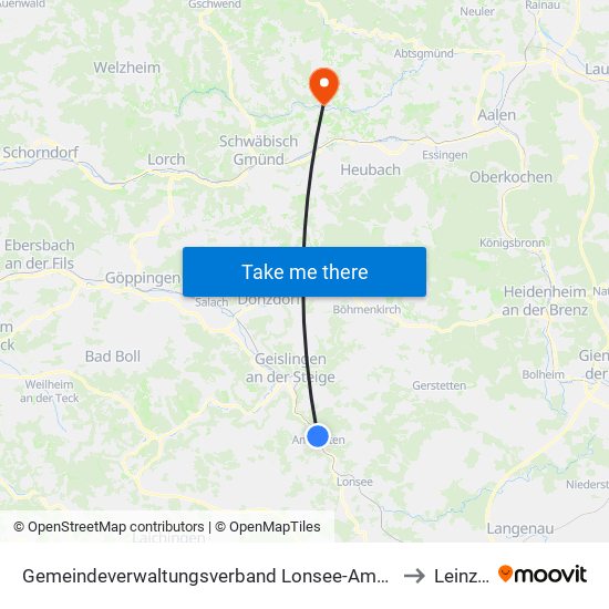 Gemeindeverwaltungsverband Lonsee-Amstetten to Leinzell map