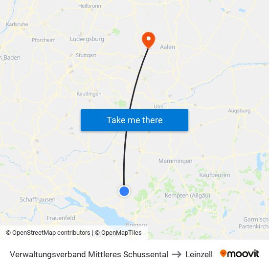 Verwaltungsverband Mittleres Schussental to Leinzell map