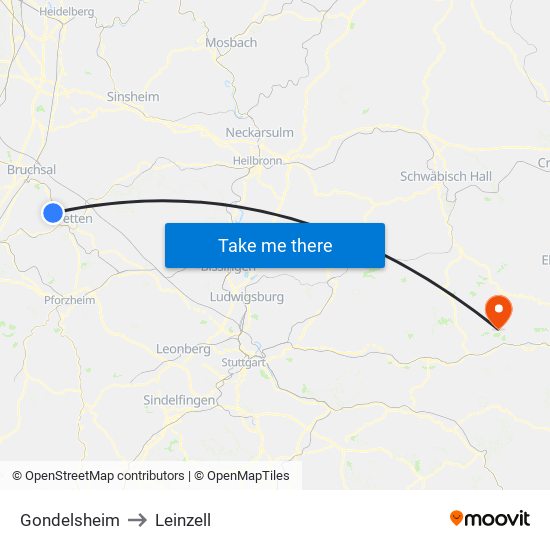 Gondelsheim to Leinzell map