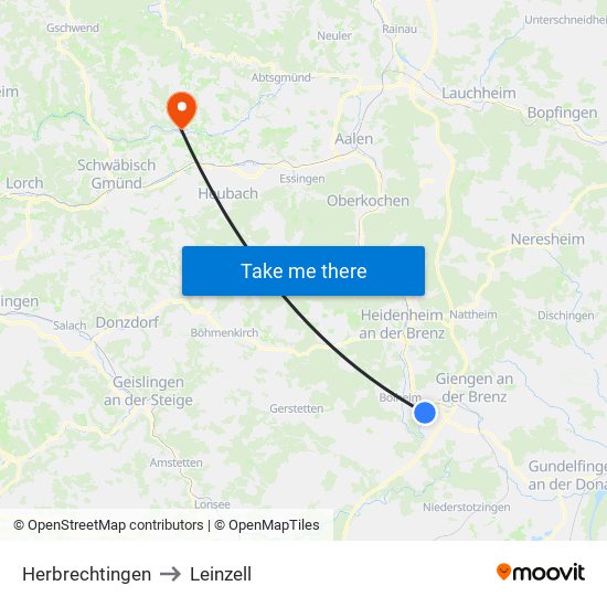 Herbrechtingen to Leinzell map