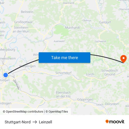 Stuttgart-Nord to Leinzell map