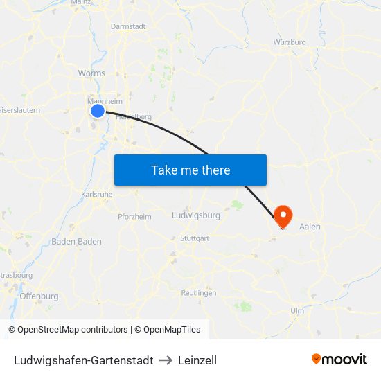 Ludwigshafen-Gartenstadt to Leinzell map