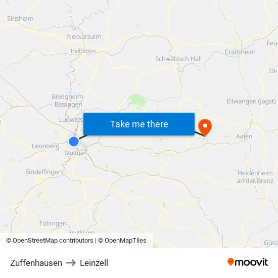 Zuffenhausen to Leinzell map