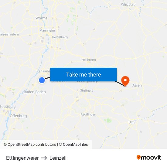 Ettlingenweier to Leinzell map
