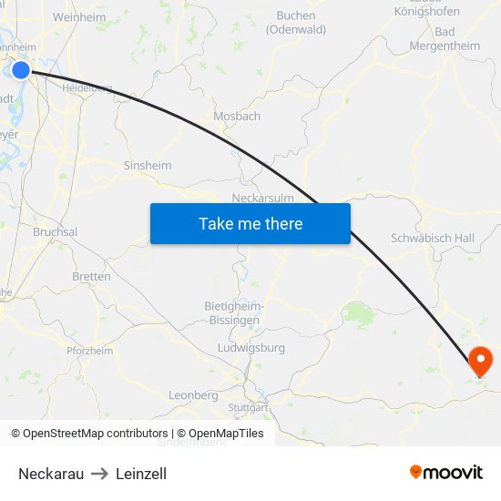 Neckarau to Leinzell map