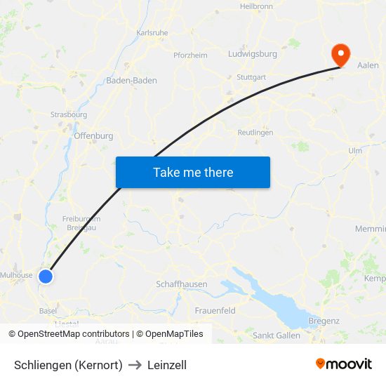 Schliengen (Kernort) to Leinzell map