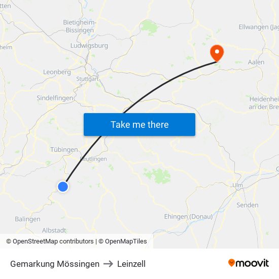 Gemarkung Mössingen to Leinzell map