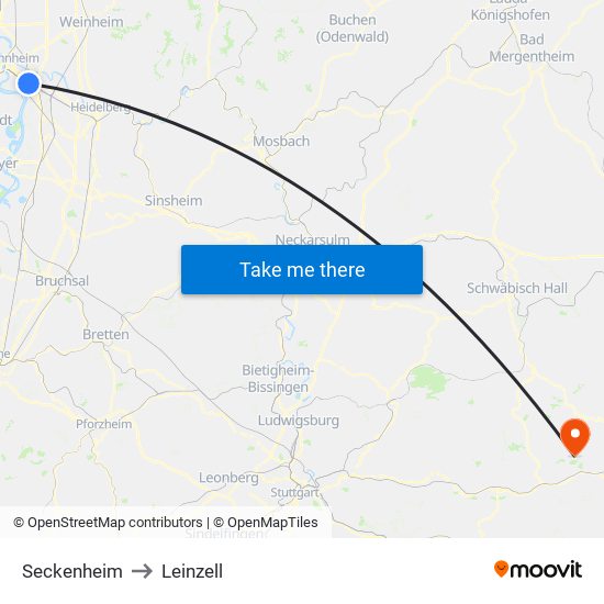 Seckenheim to Leinzell map
