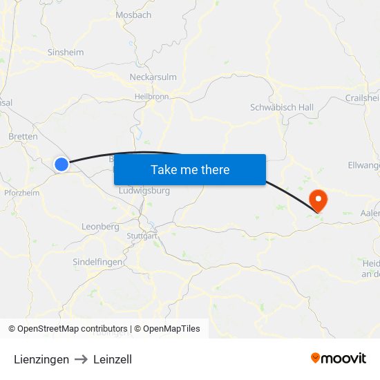 Lienzingen to Leinzell map