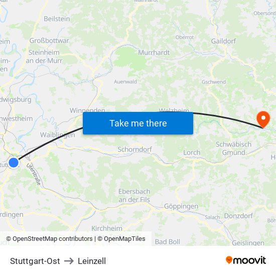 Stuttgart-Ost to Leinzell map