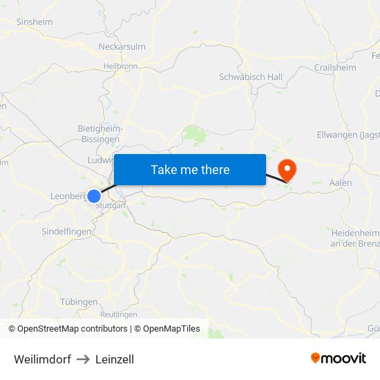 Weilimdorf to Leinzell map
