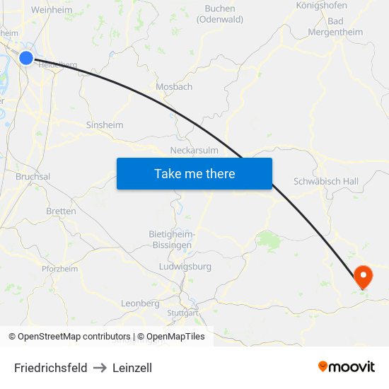 Friedrichsfeld to Leinzell map