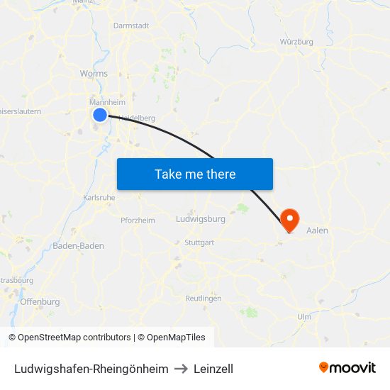 Ludwigshafen-Rheingönheim to Leinzell map