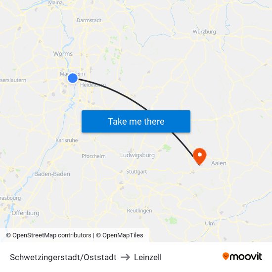 Schwetzingerstadt/Oststadt to Leinzell map