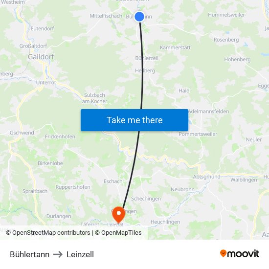 Bühlertann to Leinzell map