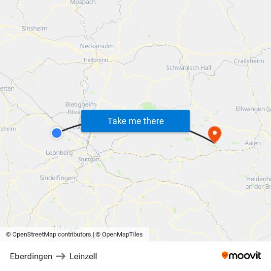 Eberdingen to Leinzell map