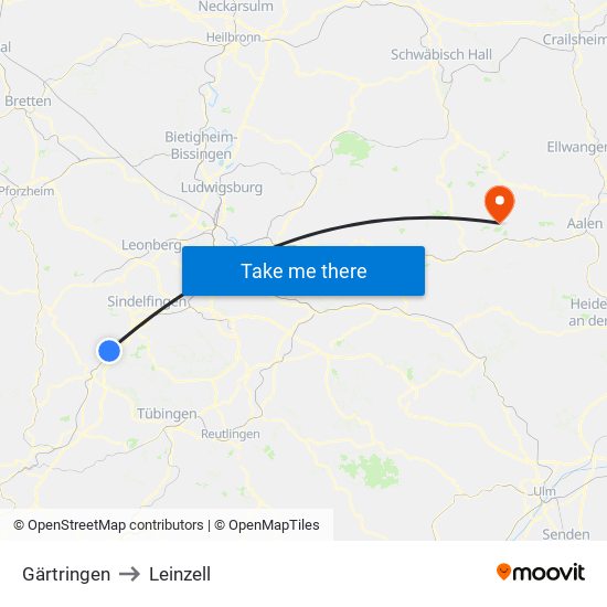 Gärtringen to Leinzell map