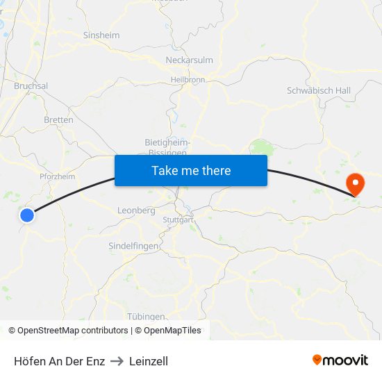 Höfen An Der Enz to Leinzell map