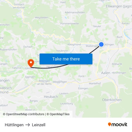 Hüttlingen to Leinzell map