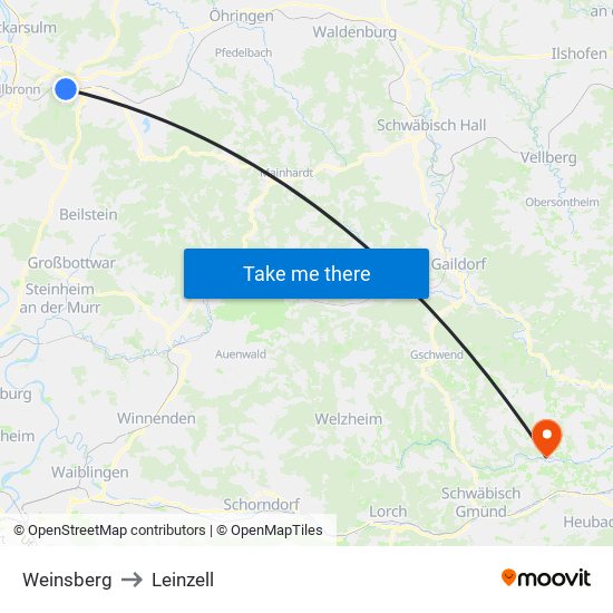 Weinsberg to Leinzell map