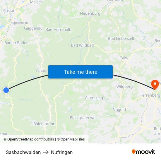 Sasbachwalden to Nufringen map