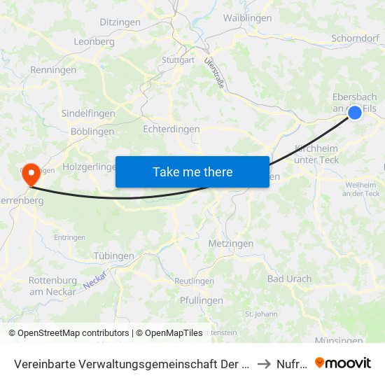 Vereinbarte Verwaltungsgemeinschaft Der Stadt Ebersbach An Der Fils to Nufringen map