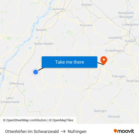 Ottenhöfen Im Schwarzwald to Nufringen map