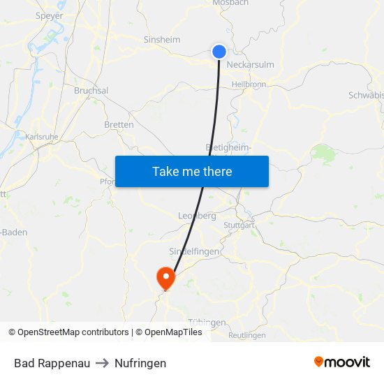 Bad Rappenau to Nufringen map