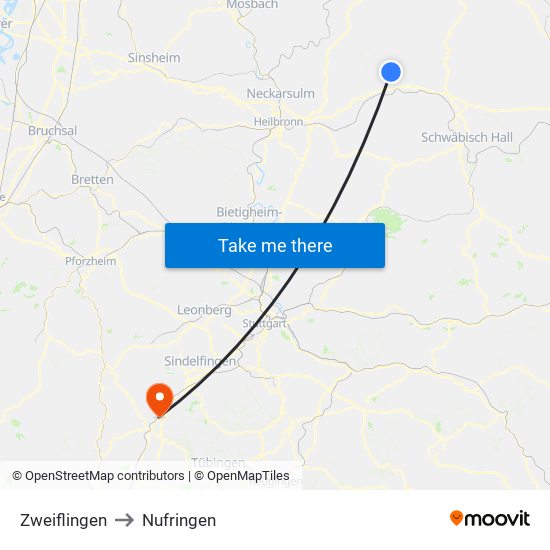 Zweiflingen to Nufringen map