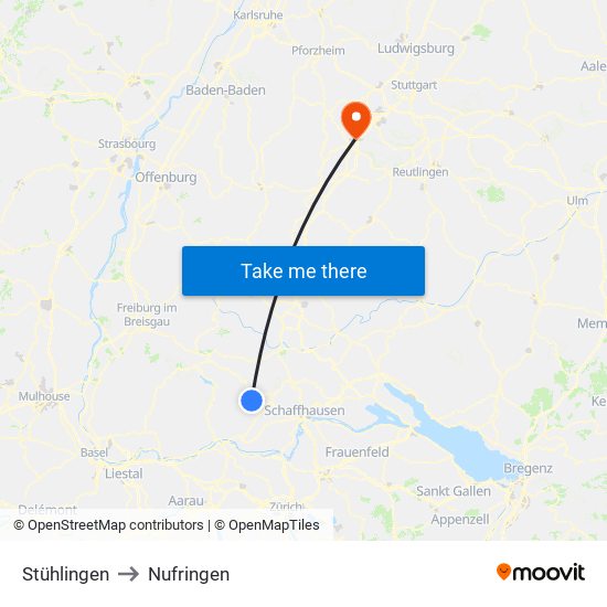 Stühlingen to Nufringen map