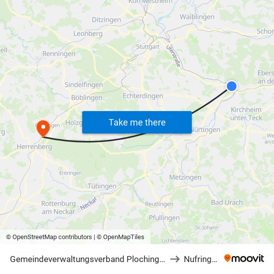 Gemeindeverwaltungsverband Plochingen to Nufringen map