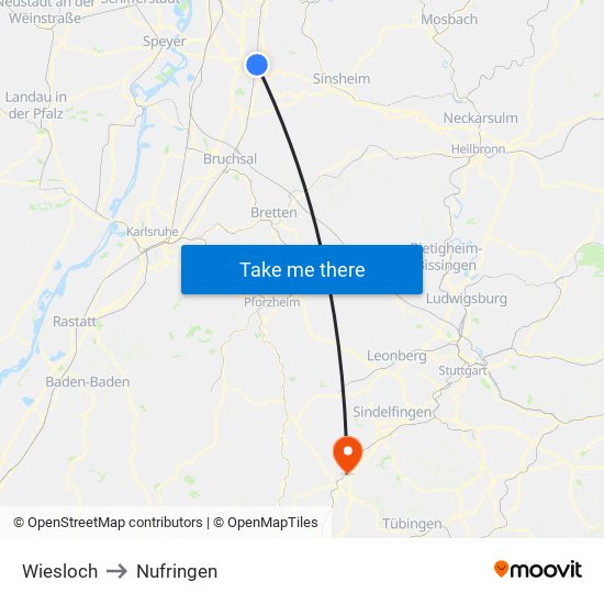 Wiesloch to Nufringen map