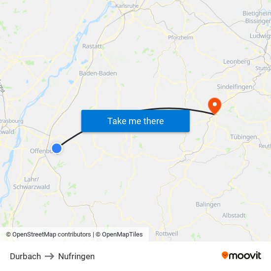 Durbach to Nufringen map