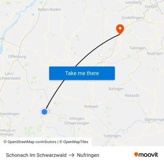Schonach Im Schwarzwald to Nufringen map