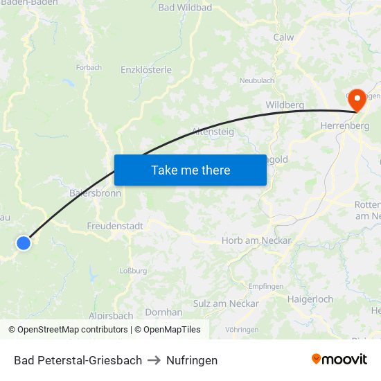 Bad Peterstal-Griesbach to Nufringen map
