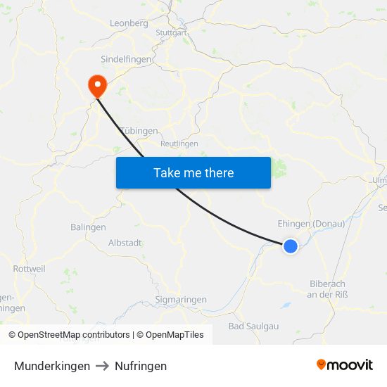Munderkingen to Nufringen map