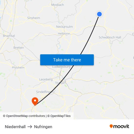 Niedernhall to Nufringen map