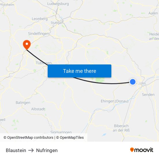 Blaustein to Nufringen map