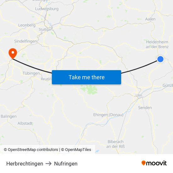 Herbrechtingen to Nufringen map