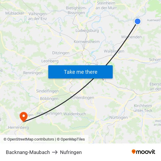 Backnang-Maubach to Nufringen map