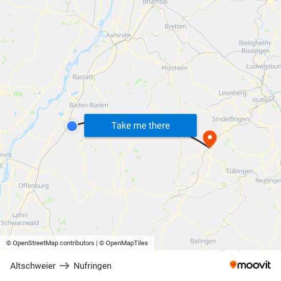 Altschweier to Nufringen map