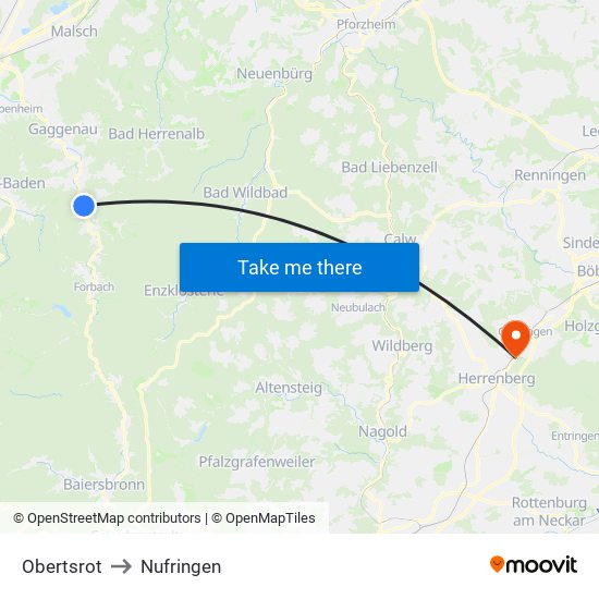 Obertsrot to Nufringen map