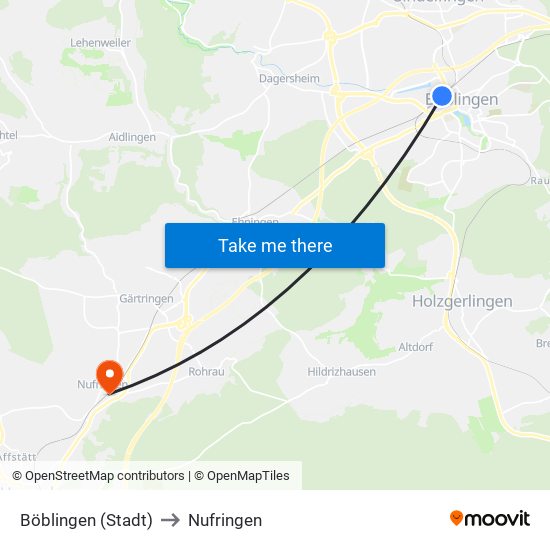 Böblingen (Stadt) to Nufringen map